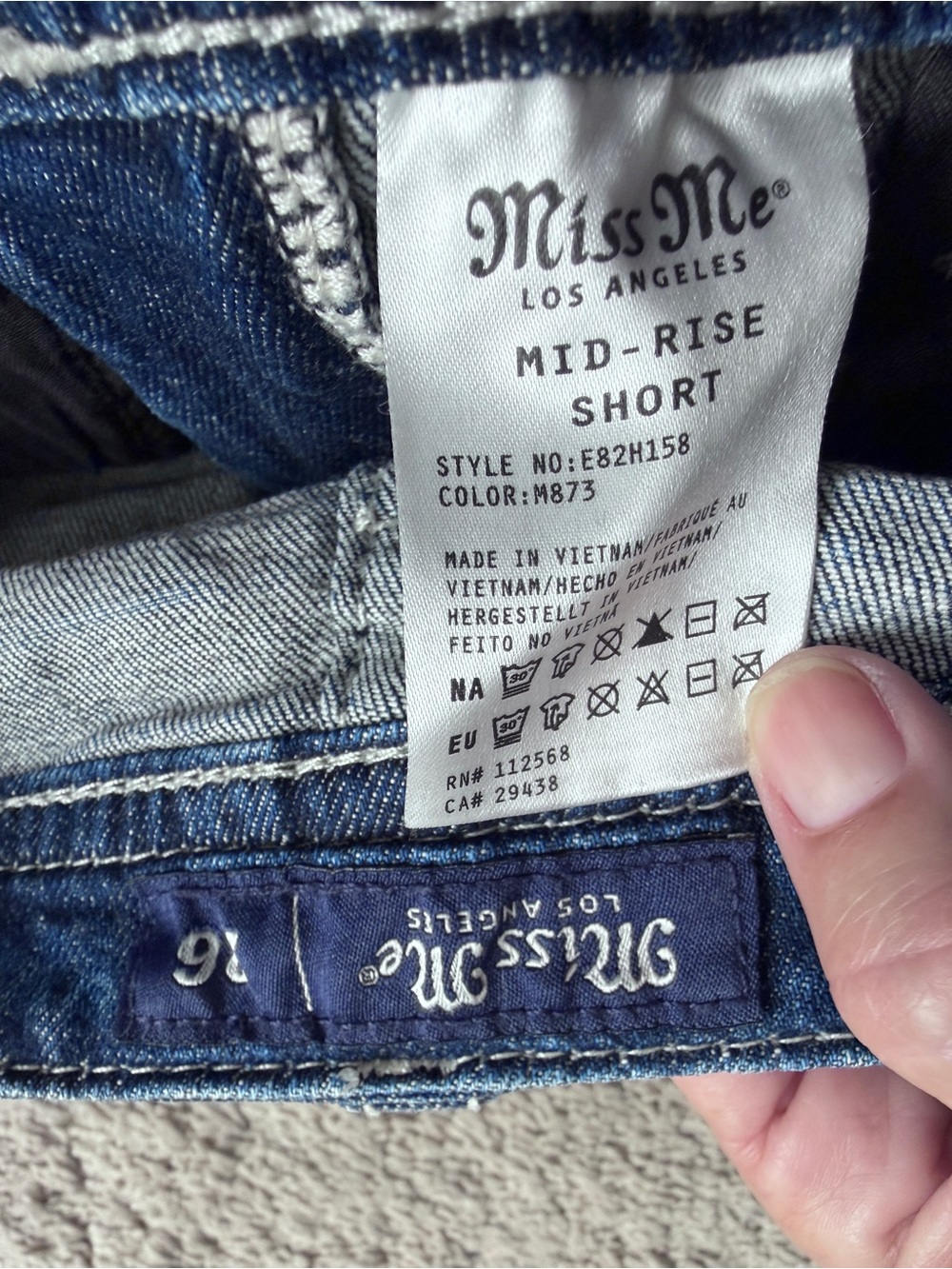 Miss Me Shorts 26 Denim Blue Jean Y2k Rhinestone Embellished Midi angel wing - Picture 5 of 10